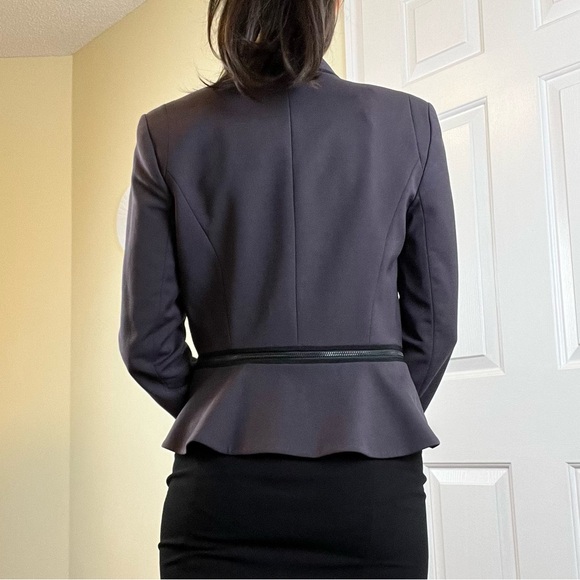 Rebecca Taylor Open Front Silk Blend Peplum Blazer with Zipper Waist Details - Picture 3 of 16
